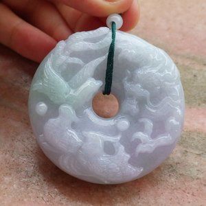 Certified Myanmar Burma A Jade jadeite Mandarin Duck Dragon Phoenix Pendant